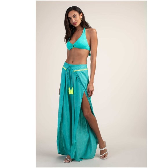 Trina Turk Other - Trina Turk Cascais Wave Split Leg Pants Size M in Aqua Neon Lime Green